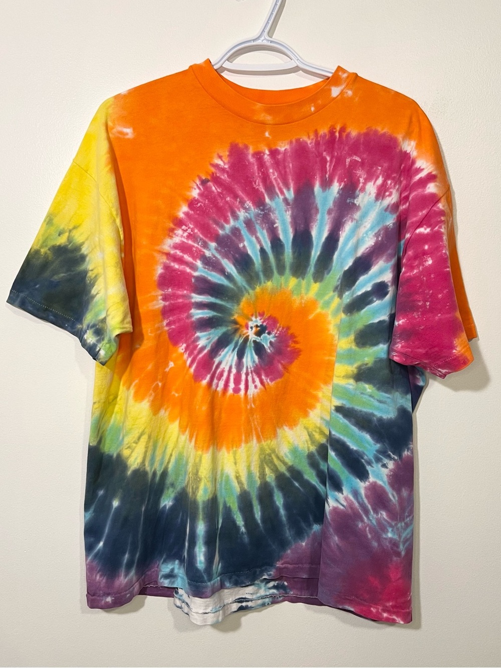 Vintage Hanes Beefy-T Tie Dye Spiral Design Rainbow Multicolor Mens Tshirt